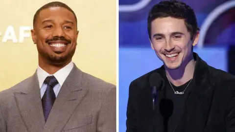 Getty Images Michael B Jordan at the Actor Awards, and Timothée Chalamet at the Golden Globes