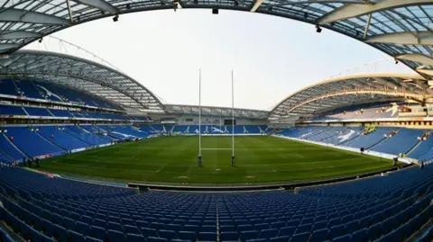 Getty Images Amex Stadium in Brighton set up for a rugby match