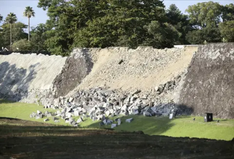 Reuters A collapsed part of Kumamoto Castle's stone walls after an earthquake with a preliminary magnitude of 7.1 struck Japan's southern Kumamoto prefecture, in Kumamoto, Japan