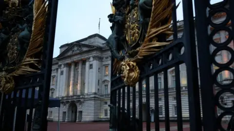 Outside of Buckingham Palace - seen through the front gates 