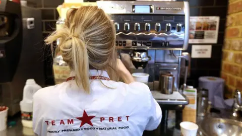 Getty Images Pret a Manger worker making a coffee 