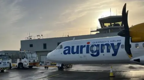 An Aurigny plane on the runway