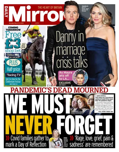 Front page of the Mirror for Monday 10 March 2025.