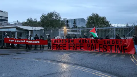 Contributed Protesters outside the Thales plant