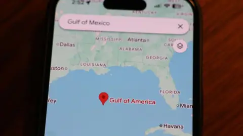 Getty Images A map that labels the Gulf of Mexico to the Gulf of America