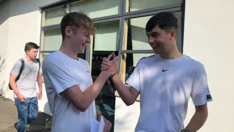 BBC Two boys celebrating exam results in Jersey
