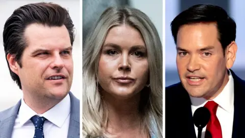 Getty Images A BBC composite image of Matt Gaetz, Karoline Leavitt and Marco Rubio