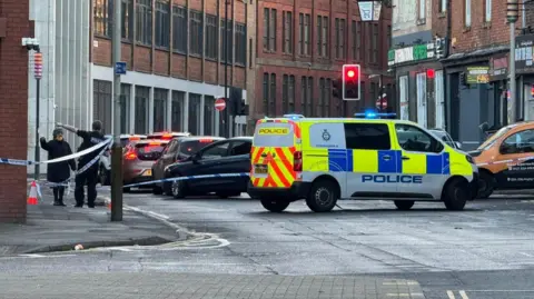 A police cordon in Wharf Street South in Leicester 