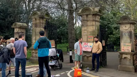 BBC Protesters outside Heaton Park on Sunday 