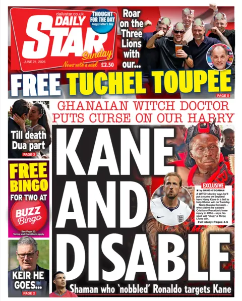 The headline on the front page of the Daily Star reads: "Kane and disable."