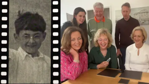 The family of Basil Hasberry watch a rediscovered home movie