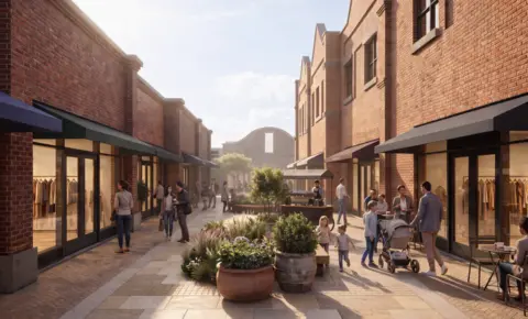 Rioja Estates/Willmott Dixon A visualisation of what the North Quay revamp would look like, with store fronts and people, and plants in pots.