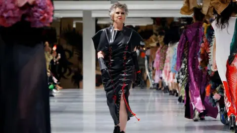 Getty Images Prue Leith successful  a risque latex outfit