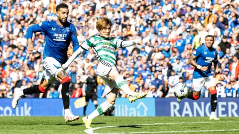 Kyogo Furuhashi scores for Celtic against Rangers
