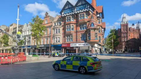 Police at the cordon in the centre of Nottingham