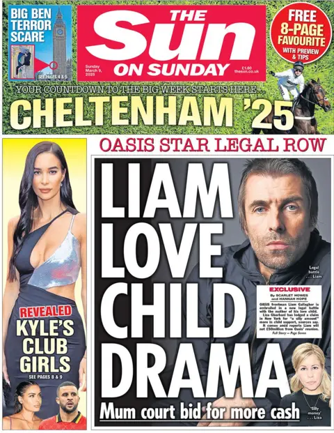 The Sun headline reads: Liam love child drama