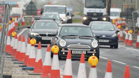 Traffic queuing on the A27 in West Sussex