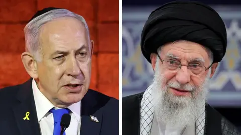 A composite image of Israeli Prime Minister Benjamin Netanyahu and Iranian Supreme Leader Ayatollah Ali Khamenei 