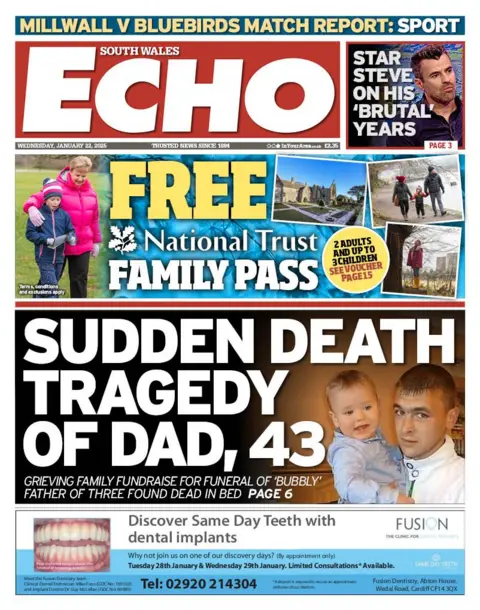 South Wales Echo Front page of the South Wales Echo