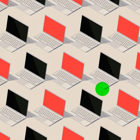 BBC Illustration of computers with red and black screens