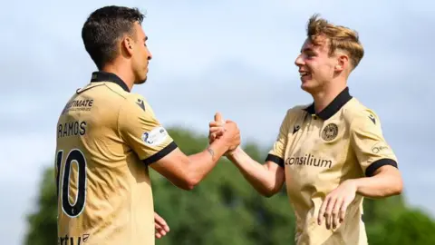 St Mirren's Samuel Ramos and Luke Douglas celebrate