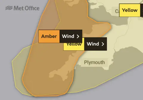 Met Office Map of the weather warnings