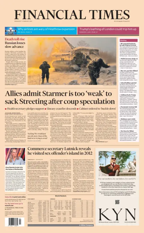 "Allies admit Starmer is too 'weak' to sack Streeting after coup speculation" 