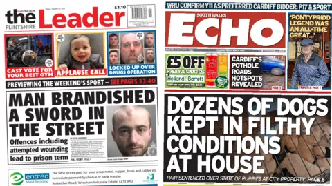 Front pages of Flintshire Leader and South Wales Echo
