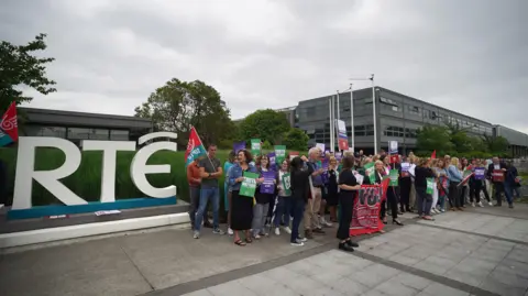 PA Media Staff staging protests outside RTÉ headquarters in Donnybrook, Dublin