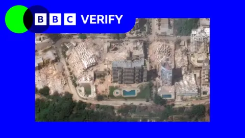 A graphical composite image showing a satellite photo of Venezuela next to a BBC Verify logo.
