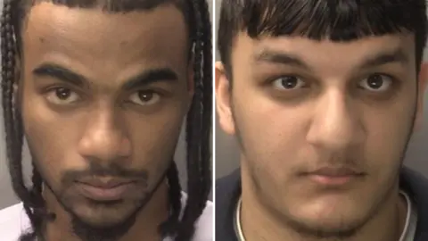 West Midlands Police A collage of two custody images of two teenage boys, one with with braids and a goatee and the other has straight black short hair
