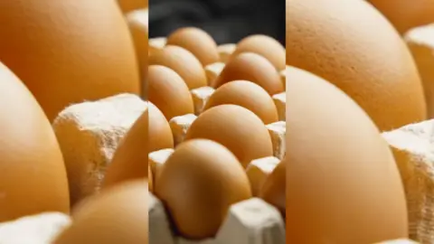Brown eggs in a an egg carton.