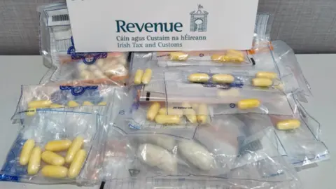 Irish Revenue Service Image of what officials say is cocaine in plastic bags.