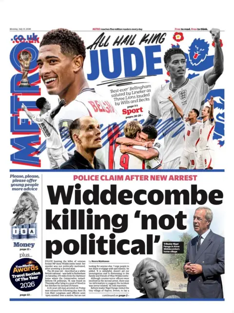 "Widdecombe killing 'not political'," reads the headline on the front page of the Metro.
