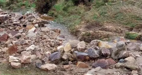 Stephen Bell A tangle of stones where the path has been washed away