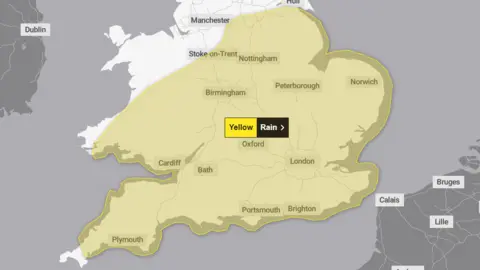 Met Office Met Office weather warning covering most of southern England and Wales