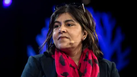 Getty Images Baroness Warsi speaking at Hay Festival