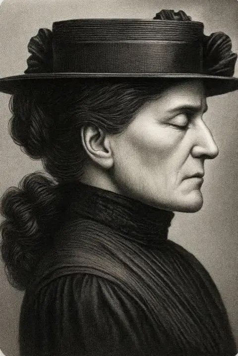 Glamorgan Archive A court artist's sketch of Leslie/Rhoda at the time of her trial. Shown in profile with eyes closed: in contrast with other contemporary descriptions, this drawing depicts her looking much older and more haggard 