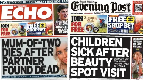 Front pages of the South Wales Echo and South Wales Evening Post