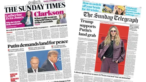 A composite image of the front pages of the Sunday Telegraph and the Sunday Times on 17 August 2025