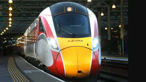 LNER A close up image of an Azuma train at a station 