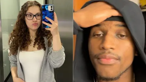 TikTok A composite photo of a woman taking a selfie and a man wearing a hooded top