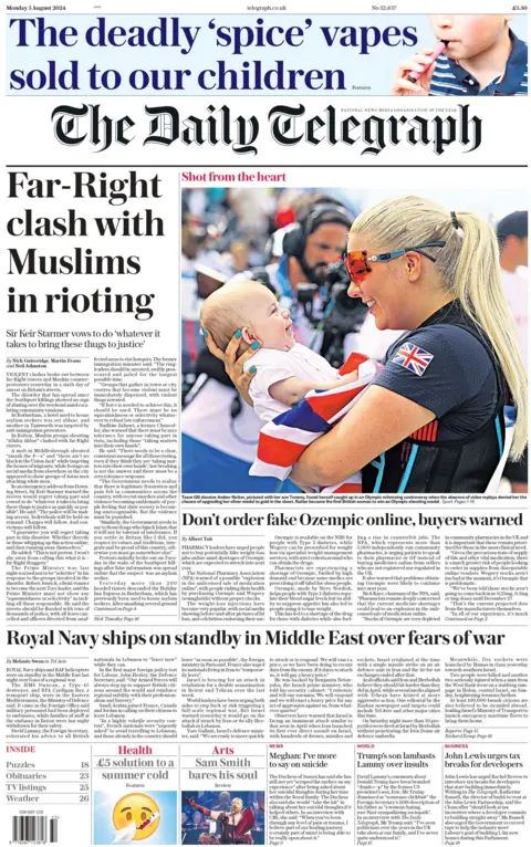 Daily Telegraph: Far right clash with Muslims in rioting