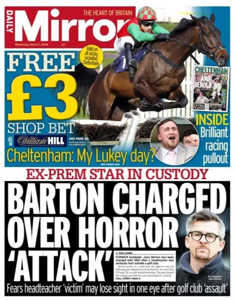 "Barton charged over horror 'attack'," reads the headline on the front page of the Daily Mirror.