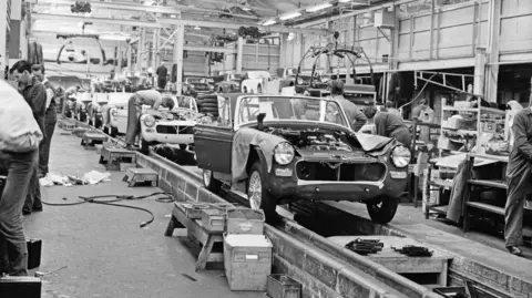 Getty Images The MG production line at the BMC factory in Abingdon. 23rd March 1966