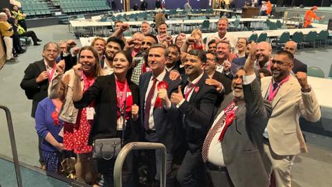 Labour party celebrating their wins in Peterborough and North West Cambridgeshire