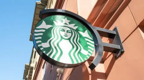 Getty Images Starbucks signage on a sunny day in the Contra Costa Center neighbourhood, Pleasant Hill, California, 6 September, 2024.