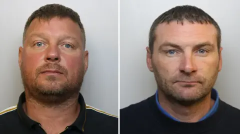 Lee Gilpin and Michael Tarling's mugshots. Both men are pictured against a plain background with blank expressions. Both have short brown hair and facial hair.