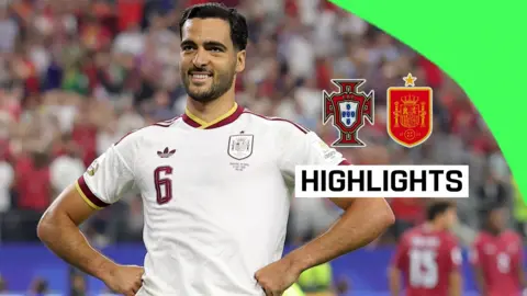 Spain's Mikel Merino celebrates his winner against Portugal