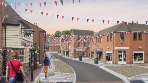 Aecom/Derbyshire County Council Artist impression of regenerated Ashbourne town centre